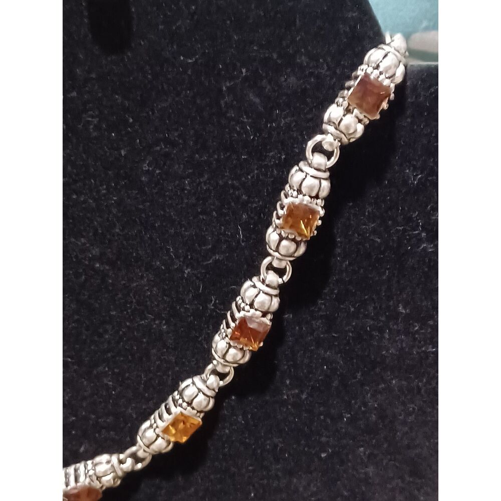 Silver-Toned Orange Crystal Necklace & Earring Set, 16" - Picture 2 of 4